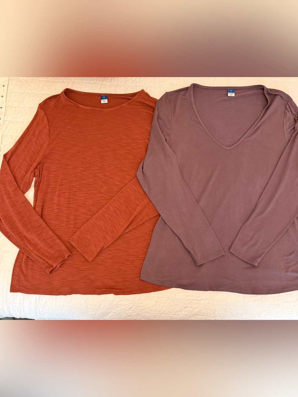 Set of 2 Old Navy Luxe Women's Long-Sleeve Burnt Orange and Purple Tees